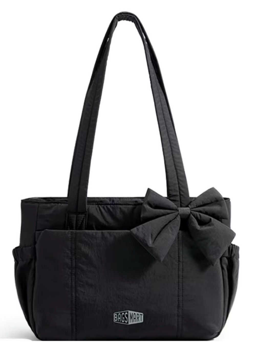 Nwt Bagsmart Elegant Black Tote With Bow Accent Quilted Bag — image 2 of 5